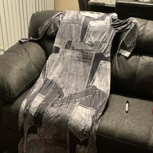 Denim Print Maxi Dress in Heathered Blue